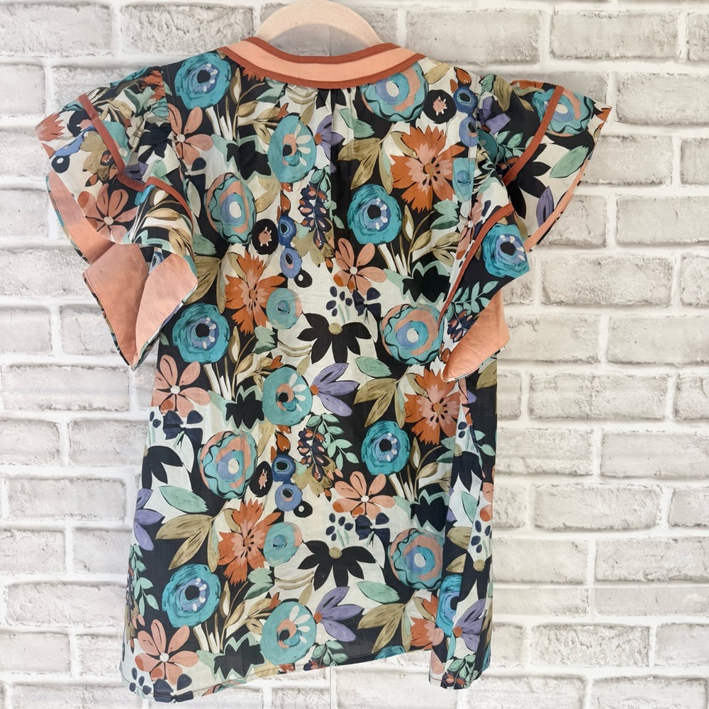 Entro boutique floral flutter sleeve blouse top SzM - Picture 7 of 13